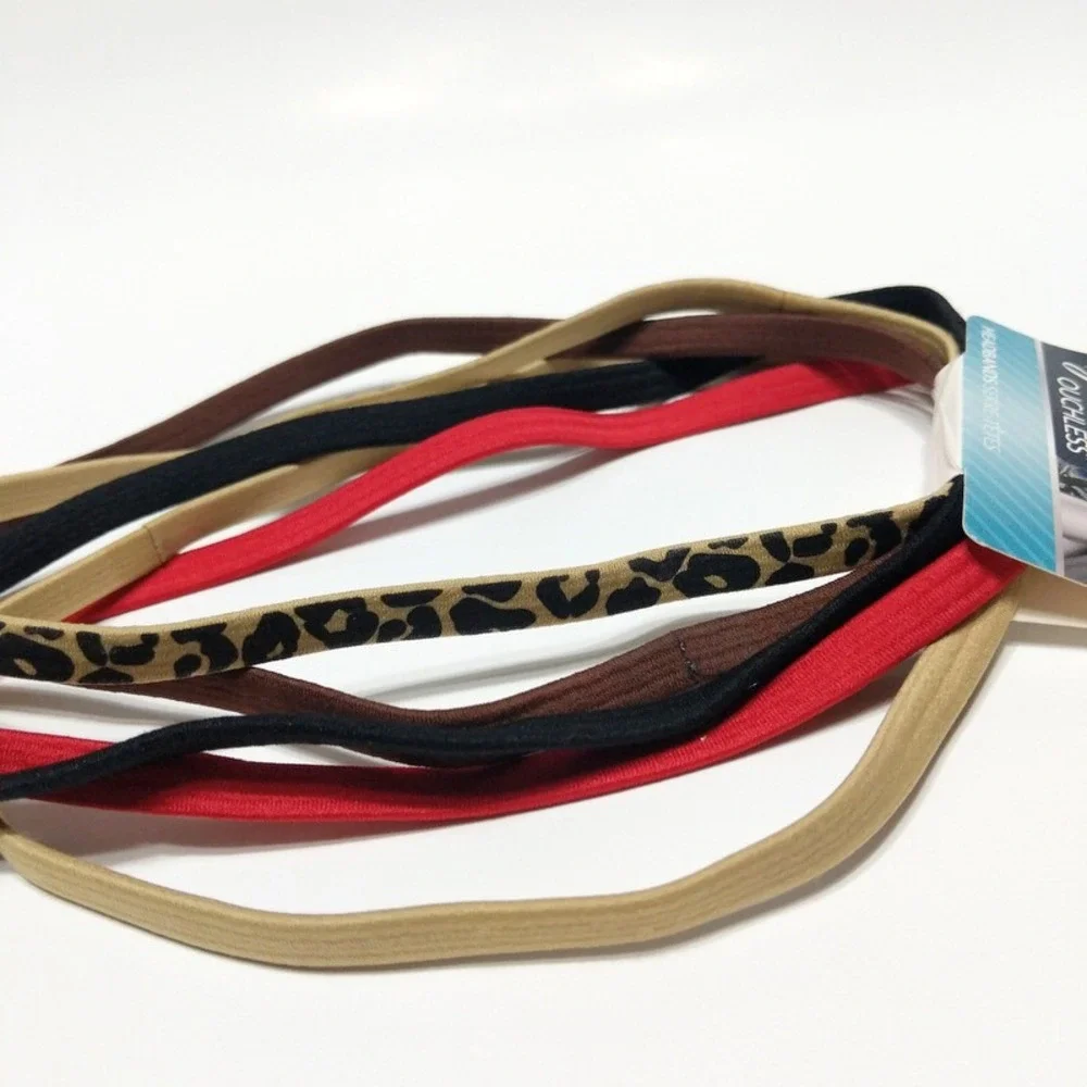 Goody Ouchless Elastic Headband 5 PCS Beige Black Brown Red Leopard Headbands